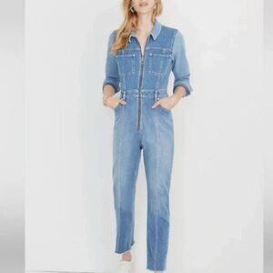 Madewell x ISKO patchwork denim jumpsuit zip front long sleeves size 4